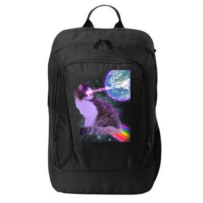 Space Cat Shooting Lazer Into Moon City Backpack