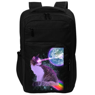 Space Cat Shooting Lazer Into Moon Impact Tech Backpack