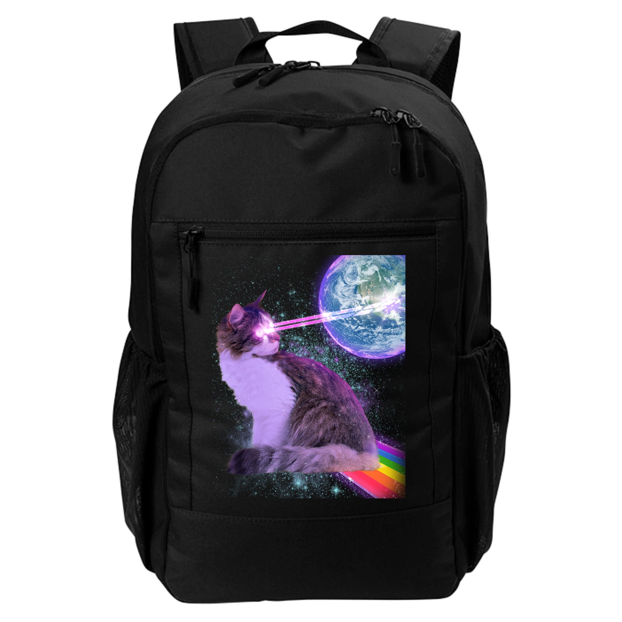 Space Cat Shooting Lazer Into Moon Backpack