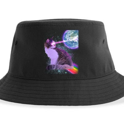 Space Cat Shooting Lazer Into Moon Sustainable Bucket Hat