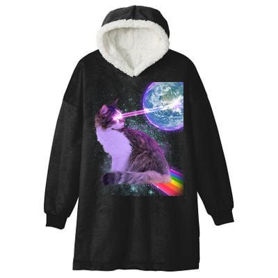 Space Cat Shooting Lazer Into Moon Hooded Wearable Blanket