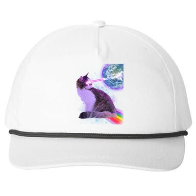 Space Cat Shooting Lazer Into Moon Snapback Five-Panel Rope Hat