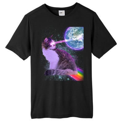 Space Cat Shooting Lazer Into Moon Tall Fusion ChromaSoft Performance T-Shirt