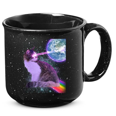 Space Cat Shooting Lazer Into Moon 15oz Campfire Ceramic Mug