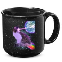 Space Cat Shooting Lazer Into Moon 15oz Campfire Ceramic Mug