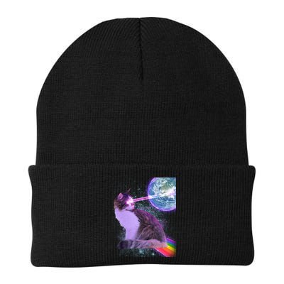 Space Cat Shooting Lazer Into Moon Beanie