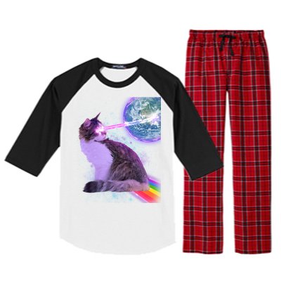 Space Cat Shooting Lazer Into Moon Raglan Sleeve Pajama Set