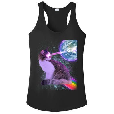 Space Cat Shooting Lazer Into Moon Ladies PosiCharge Competitor Racerback Tank