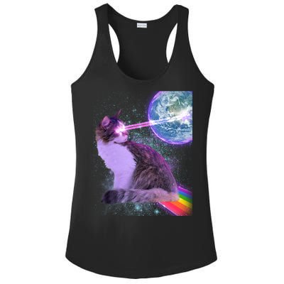 Space Cat Shooting Lazer Into Moon Ladies PosiCharge Competitor Racerback Tank