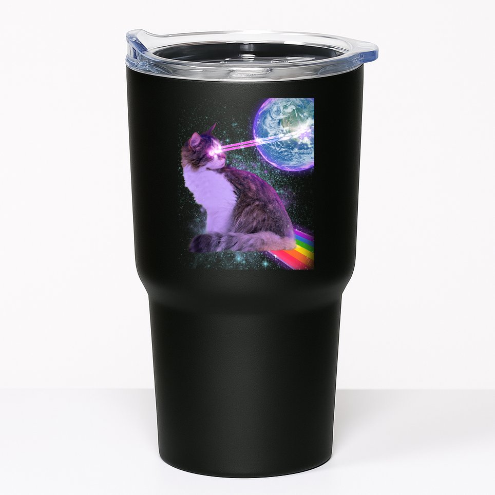 Space Cat Shooting Lazer Into Moon Tumbler