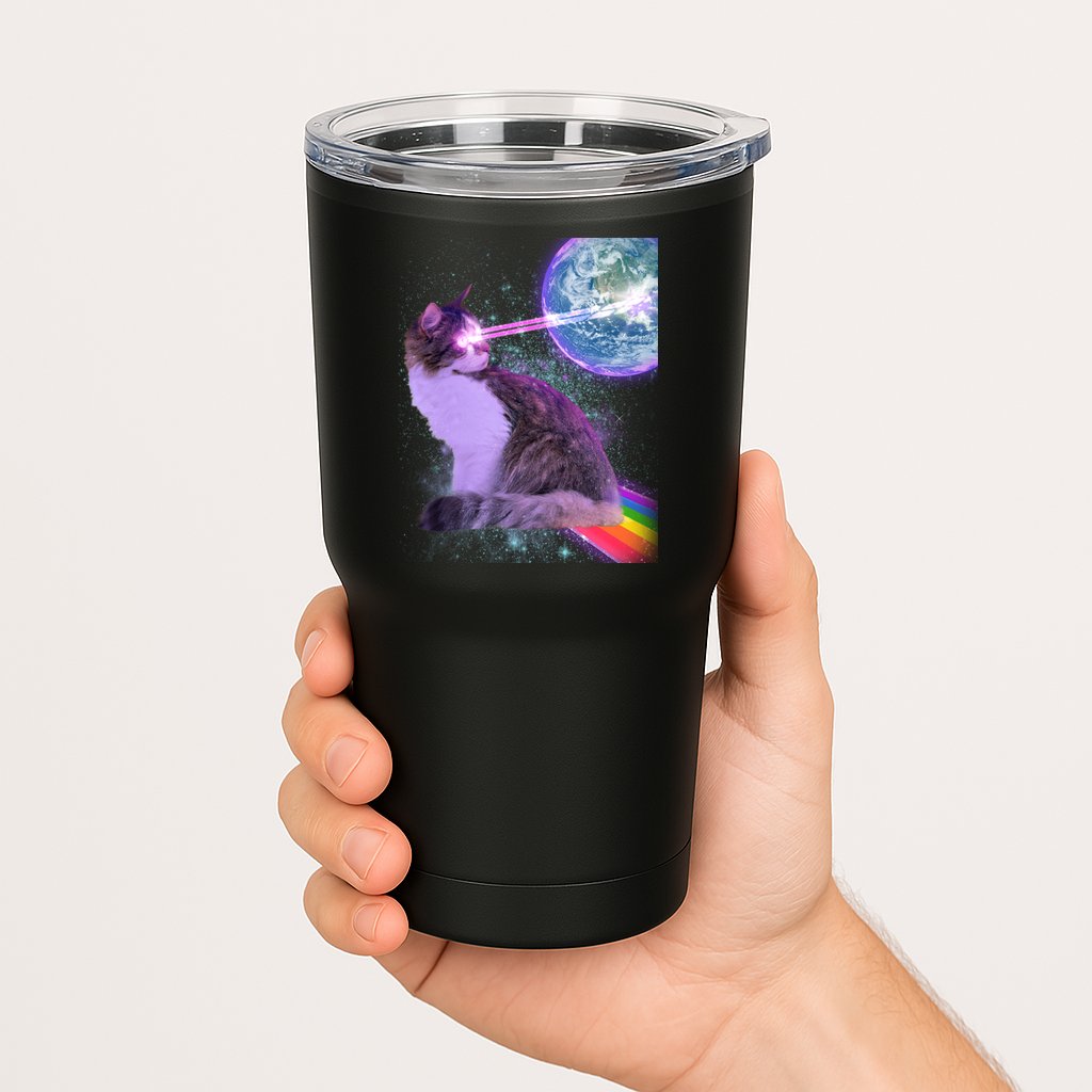 Space Cat Shooting Lazer Into Moon Tumbler