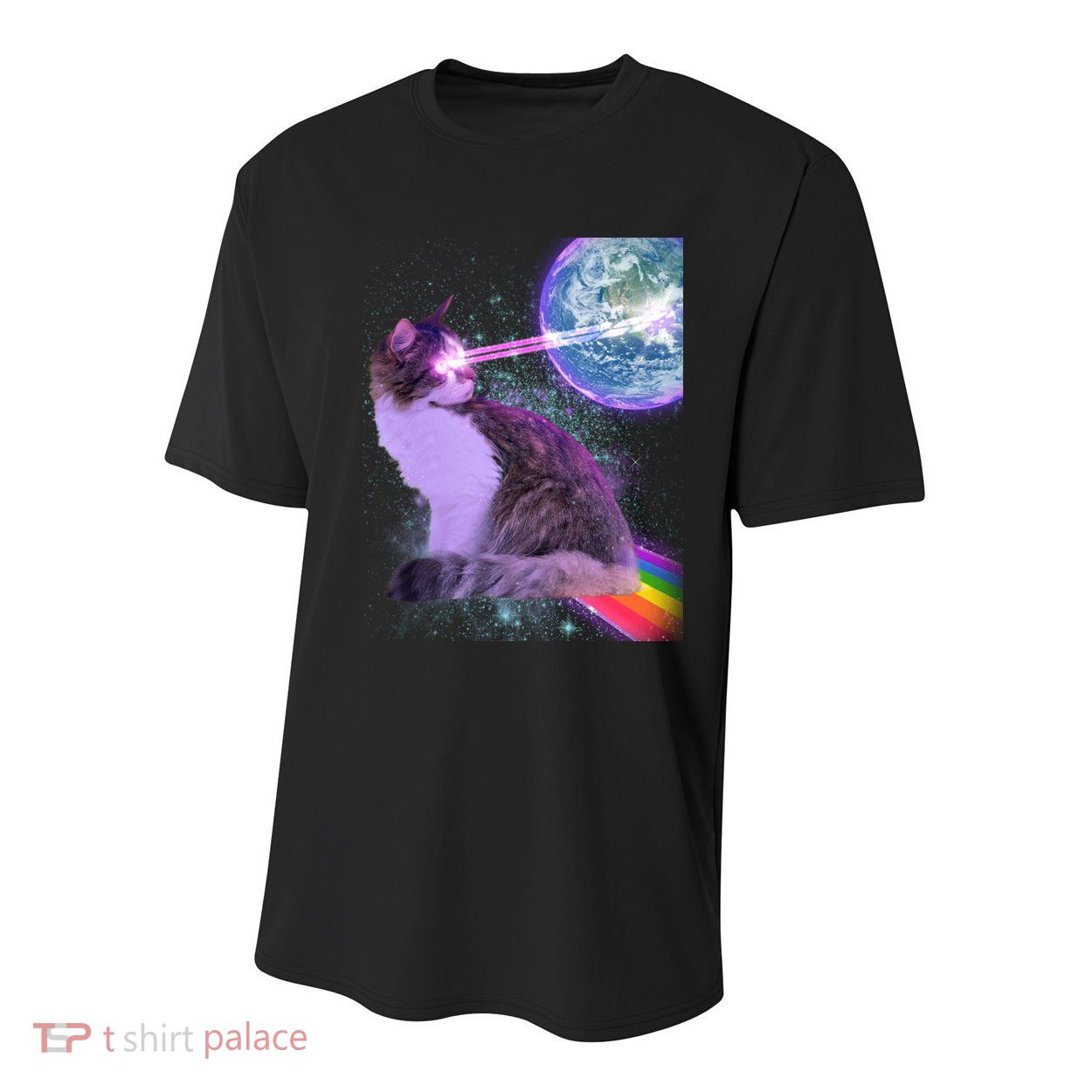 Space Cat Shooting Lazer Into Moon Youth Performance Sprint T-Shirt