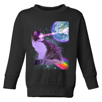 Space Cat Shooting Lazer Into Moon Toddler Sweatshirt