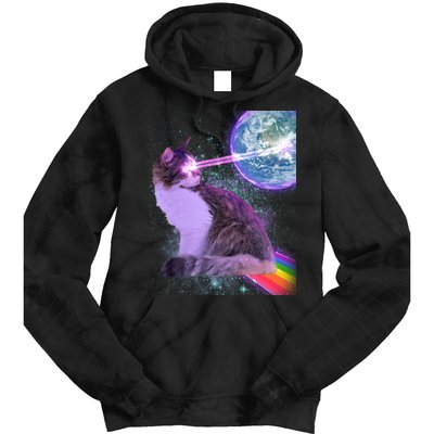 Space Cat Shooting Lazer Into Moon Tie Dye Hoodie