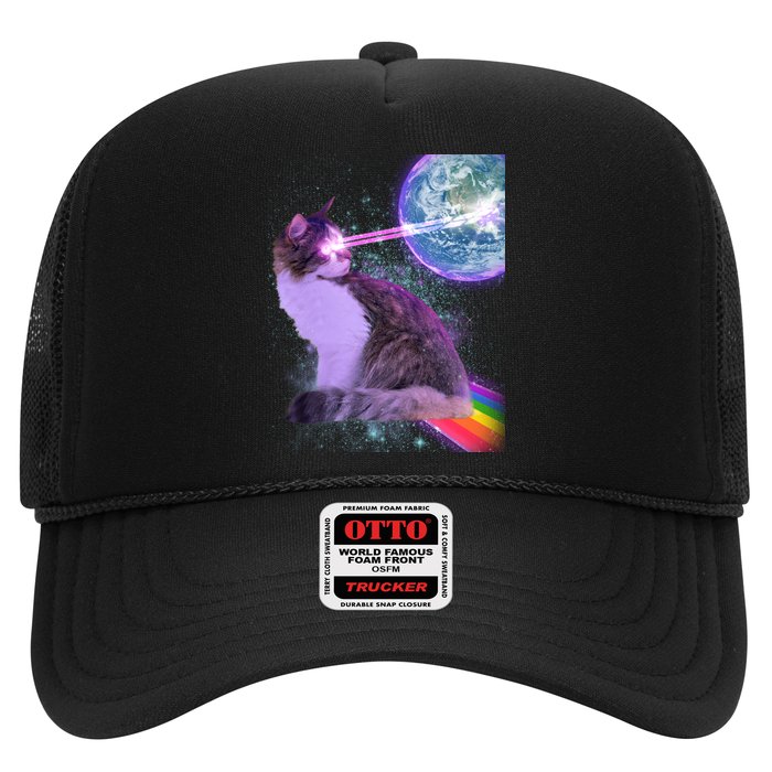 Space Cat Shooting Lazer Into Moon Trucker Hat