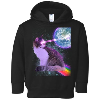 Space Cat Shooting Lazer Into Moon Toddler Hoodie