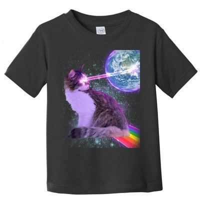 Space Cat Shooting Lazer Into Moon Toddler T-Shirt