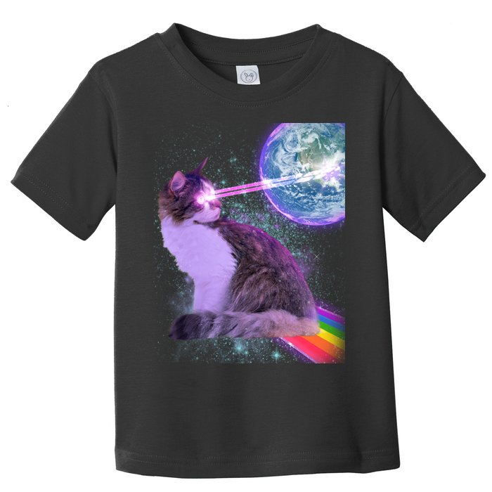 Space Cat Shooting Lazer Into Moon Toddler T-Shirt