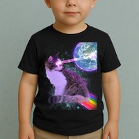 Space Cat Shooting Lazer Into Moon Toddler T-Shirt