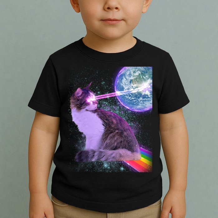 Space Cat Shooting Lazer Into Moon Toddler T-Shirt