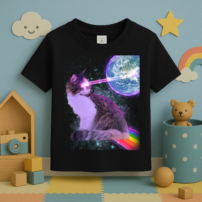 Space Cat Shooting Lazer Into Moon Toddler T-Shirt