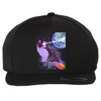 Space Cat Shooting Lazer Into Moon Wool Snapback Cap