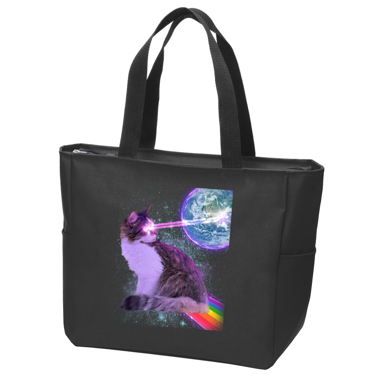 Space Cat Shooting Lazer Into Moon Zip Tote Bag