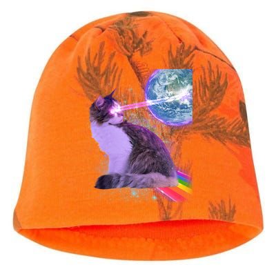 Space Cat Shooting Lazer Into Moon Kati - Camo Knit Beanie