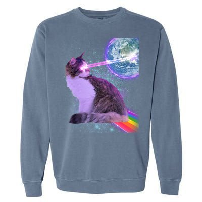 Space Cat Shooting Lazer Into Moon Garment-Dyed Sweatshirt