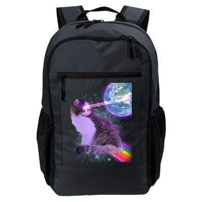 Space Cat Shooting Lazer Into Moon Daily Commute Backpack