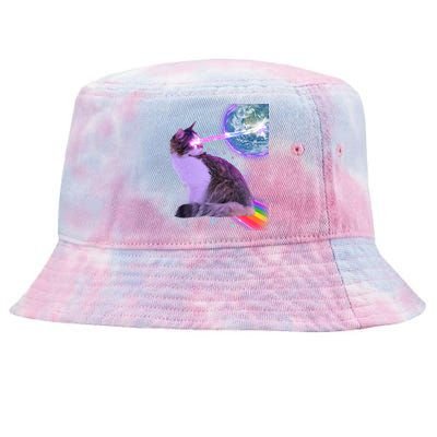 Space Cat Shooting Lazer Into Moon Tie-Dyed Bucket Hat