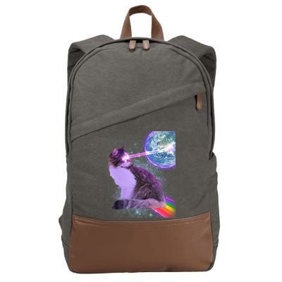 Space Cat Shooting Lazer Into Moon Cotton Canvas Backpack