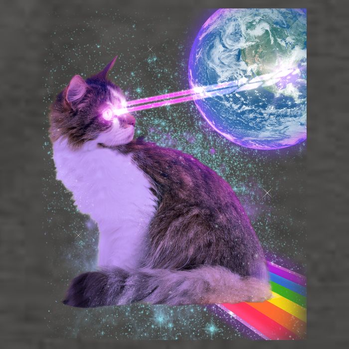 Space Cat Shooting Lazer Into Moon Vector Backpack