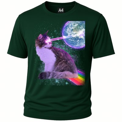 Space Cat Shooting Lazer Into Moon Cooling Performance Crew T-Shirt