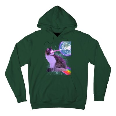 Space Cat Shooting Lazer Into Moon Hoodie