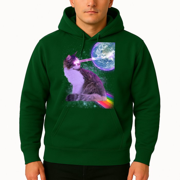 Space Cat Shooting Lazer Into Moon Hoodie