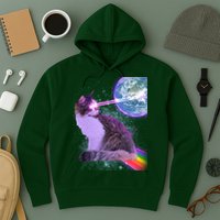 Space Cat Shooting Lazer Into Moon Hoodie