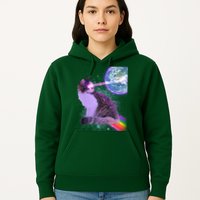 Space Cat Shooting Lazer Into Moon Hoodie