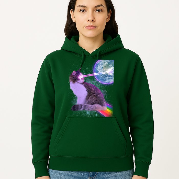Space Cat Shooting Lazer Into Moon Hoodie