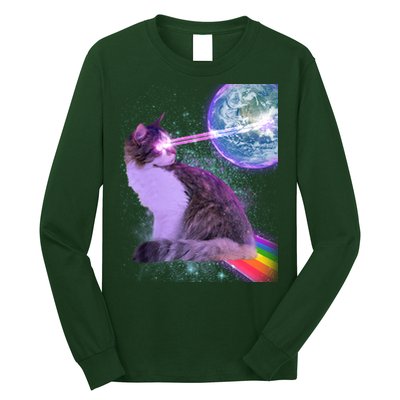 Space Cat Shooting Lazer Into Moon Long Sleeve Shirt