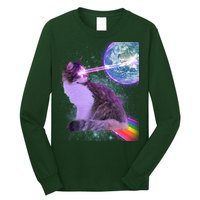 Space Cat Shooting Lazer Into Moon Long Sleeve Shirt