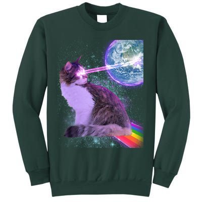 Space Cat Shooting Lazer Into Moon Sweatshirt