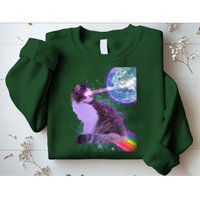 Space Cat Shooting Lazer Into Moon Sweatshirt