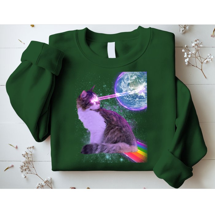 Space Cat Shooting Lazer Into Moon Sweatshirt