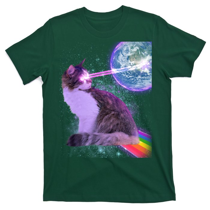 Space Cat Shooting Lazer Into Moon T-Shirt