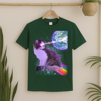 Space Cat Shooting Lazer Into Moon T-Shirt