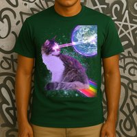 Space Cat Shooting Lazer Into Moon T-Shirt