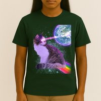 Space Cat Shooting Lazer Into Moon T-Shirt