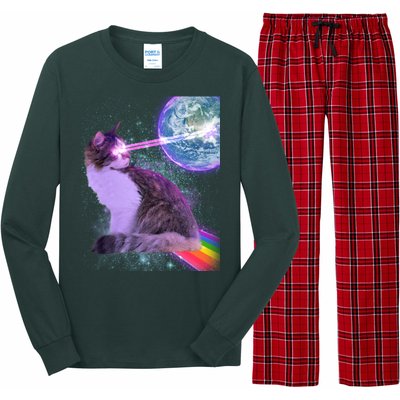 Space Cat Shooting Lazer Into Moon Long Sleeve Pajama Set