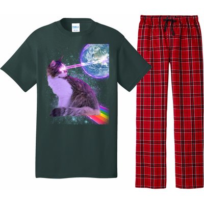 Space Cat Shooting Lazer Into Moon Pajama Set